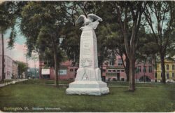 Old postcard.  Soldiers Monument, Burlington, Vermont.