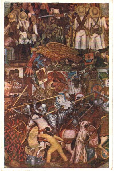 Postcard. Fresco by Diego Rivera. The foundation of the City of Mexico.  1947.