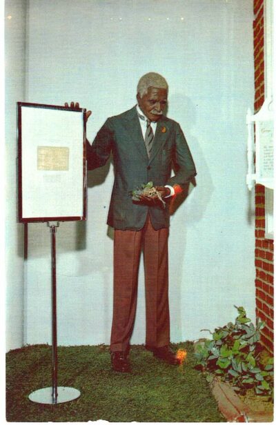 Chrome postcard.  George Washington Carver. Research agricultural chemistry.  National Historical Wax Museum, DC.