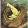 Linen postcard.  Love Birds, Bayfront Park, Miami, Florida.  Cocoanut shell nest.