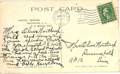 Old postcard. Hotel Gordon, Washington, DC.  1912.  T A McKee, Prop. - Image 2