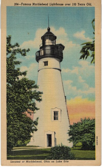 Linen postcard. Famous Marblehead Lighthouse, Marblehead, Ohio on Lake Erie.