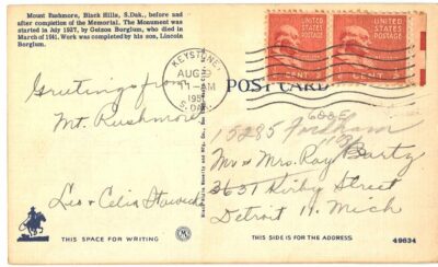 Linen postcard.  Before and after,  Mount Rushmore Memorial, Black Hills, South Dakota. 1951. - Image 2