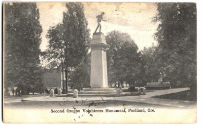Old postcard.  Second Oregon Volunteers Monument, Portland, Oregon.  Undivided back. 1908.