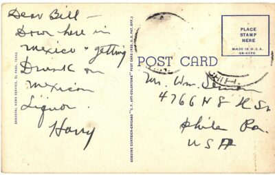 Linen postcard.  You're sober, C Juarez, Mexico.  Hangover, poem. - Image 2