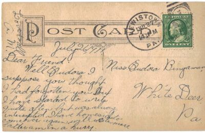 Old postcard.  Soldiers and Sailors Monument, Lewiston, Pennsylvania. 1911. - Image 2