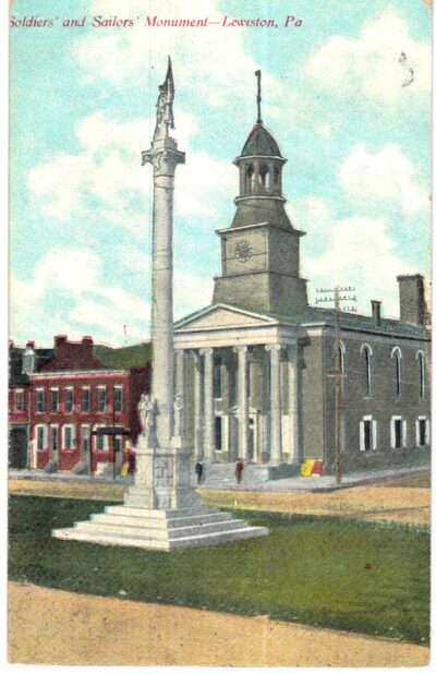 Old postcard.  Soldiers and Sailors Monument, Lewiston, Pennsylvania. 1911.