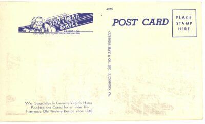Linen postcard.  Southern Grill, Fredericksburg, Virginia.  Restaurant. - Image 2