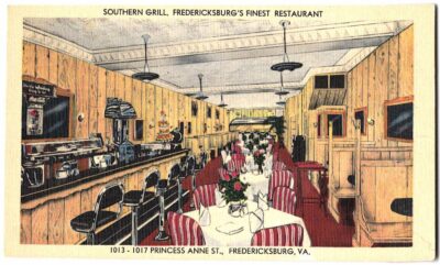 Linen postcard.  Southern Grill, Fredericksburg, Virginia.  Restaurant.