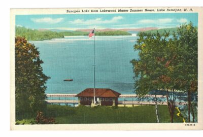 Linen postcard.  Sunapee Lake from Lakewood Manor Summer House, Lake Sunapee, New Hampshire.