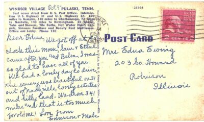 Linen postcard.  Windsor Village, Pulaski, Tennessee.  1954. - Image 2