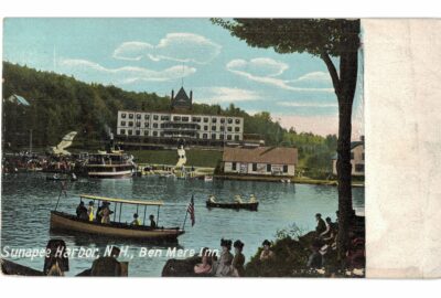 Old postcard.  Sunapee Harbor, New Hampshire, Ben Mere Inn.  Undivided back. Boats.