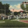 Linen postcard.  Watching the "Kids and Cubs" Three-Quarter Century Ball Clubs, Waterfront Park, St Petersburg, Florida. Baseball Diamond, game, 1953.