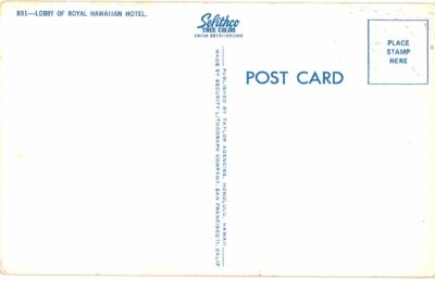 Chrome postcard. Lobby of Royal Hawaiian Hotel, Honolulu, Hawaii. - Image 2