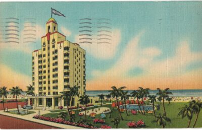 Linen postcard.  National Hotel, Miami Beach, Florida. Host Ed Singer.  1949.