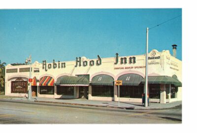 Chrome postcard.  Robin Hood Inn, Miami, Florida.