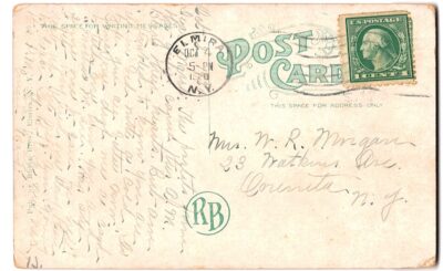 White border postcard.  Roricks's Glen - Dancing Pavilion and Scenic Railway from the river, Elmira, New York.  1920. - Image 2