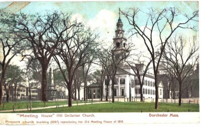 Old postcard.  Meeting House Hill Unitarian Church, Dorchester, Massachusetts. Undivided back.