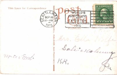 Old postcard.  Cabin in Cedar Stump, Washington. Family, 1915. - Image 2