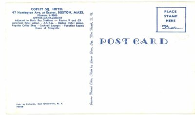 Chrome postcard.  Copley Sq Hotel Boston, Massachusetts. Square. - Image 2