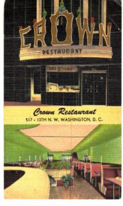 Linen postcard. Crown Restaurant, Washington DC.