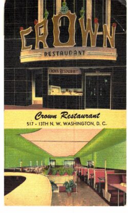 Linen postcard. Crown Restaurant, Washington DC.