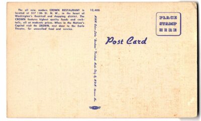 Linen postcard. Crown Restaurant, Washington DC. - Image 2