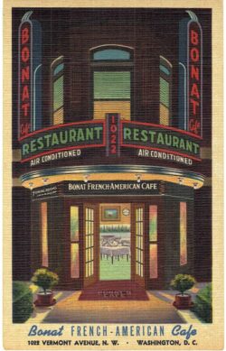 Linen postcard. Bonat French American Cafe, Washington DC.