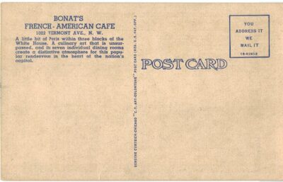 Linen postcard. Bonat French American Cafe, Washington DC. - Image 2