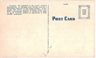 Linen postcard.  Campbell Hall, Michigan State College, Lansing, Michigan. - Image 2