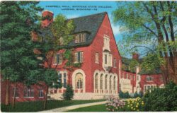 Linen postcard.  Campbell Hall, Michigan State College, Lansing, Michigan.