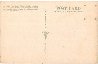 White border postcard.  The Chapel, Oliver General Hospital, Augusta, Georgia. Army Post. - Image 2