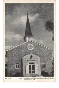 White border postcard.  The Chapel, Oliver General Hospital, Augusta, Georgia. Army Post.