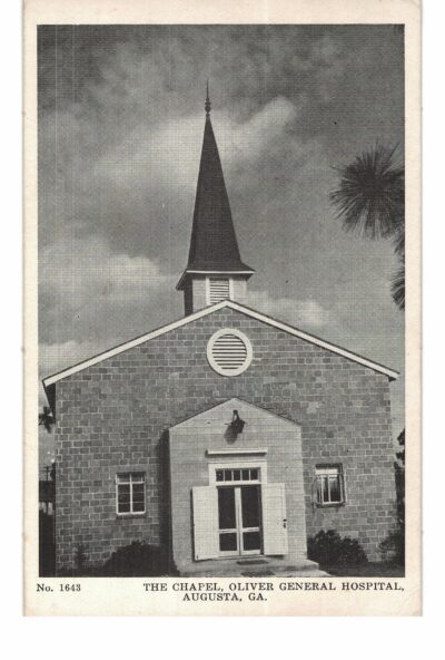 White border postcard.  The Chapel, Oliver General Hospital, Augusta, Georgia. Army Post.