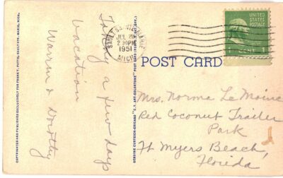 Linen postcard.  Au Revoir, Modern Freighter downward bound, Loaded, Sault Ste Marie, Michigan. Ship, 1951. - Image 2