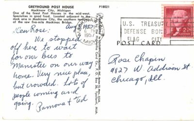 Chrome postcard.  Greyhound Post House, Mackinaw City, Michigan.  1957. - Image 2