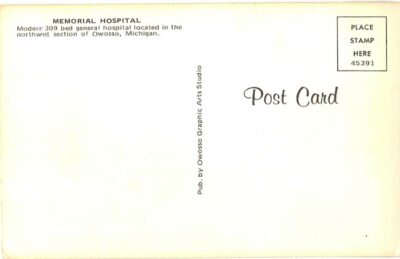 Chrome postcard.  Memorial Hospital, Owosso, Michigan. - Image 2