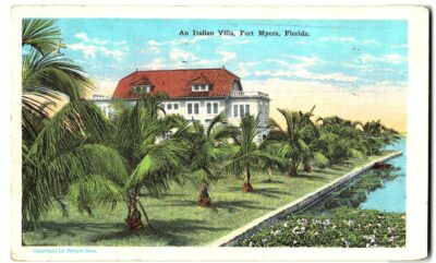 White border postcard.  Italian Villa, Fort Myers, Florida.  1936.