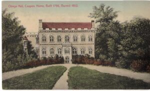 Old postcard. Otsego Hall, Coopers Home, Cooperstown, New York.