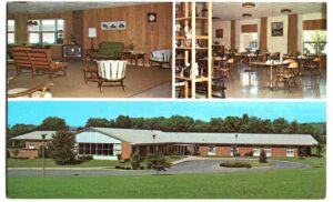 Chrome postcard. Presbyterian Homes of Central Pennsylvania, Sycamore Manor Convalescent and Rehabilitation Center, Montoursville, PA. Emily Stephens, Administrator. 1973.