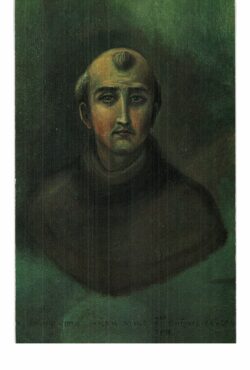 Chrome postcard. Portrait of Father Junipero Serra, founder of California Missions. Painted by Antonio Rascon.