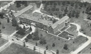 Chrome Postcard. Aerial view of The National Lutheran Home for the Aged, Washington DC. 1955.