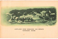 Old postcard.  Airplane view Newagen Inn Estate, Newagen, Maine. 1936.