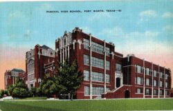 Linen postcard.  Paschal High School, Fort Worth, Texas.  1944.