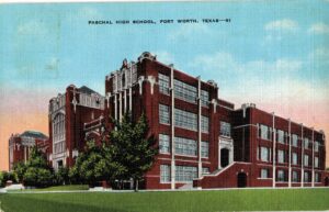 Linen postcard.  Paschal High School, Fort Worth, Texas.  1944.
