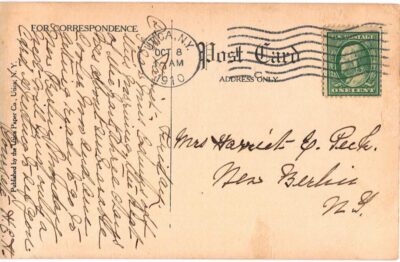 Old postcard.  Residence of Vice-President James S Sherman, Genesee Street, Utica, New York. Old car, 1910. - Image 2