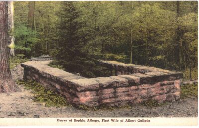 Old postcard. Grave of Sophia Allegre, first wife of Albert Gallatin, New Geneva, Pennsylvania.