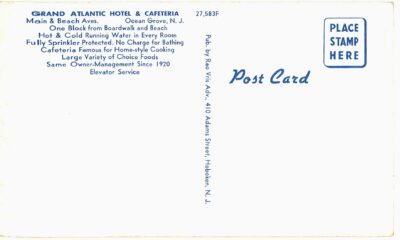 Chrome postcard, Grand Atlantic Hotel and Cafeteria, Ocean Grove, New Jersey. - Image 2
