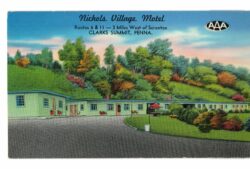 Chrome postcard. Nichols Village Motel, Clarks Summit, Pennsylvania. Owners Mr and Mrs William Nichols.