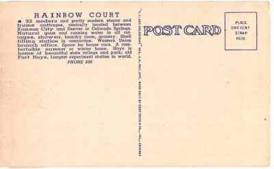 Linen postcard.  Panorama of Rainbow Court, Hays, Kansas.  East Entrance. - Image 2